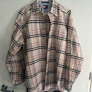 Tommy Hilfiger Burberry like print button down shirt pink Oxford plaid shirt